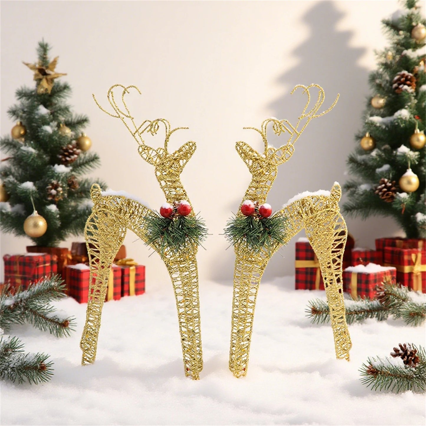 Christmas Gift Iron Art Deer Ornament Set Holiday Decor Xmas Christmas Standing Reindeer Pair 18x10x35cm Holiday Reindeers