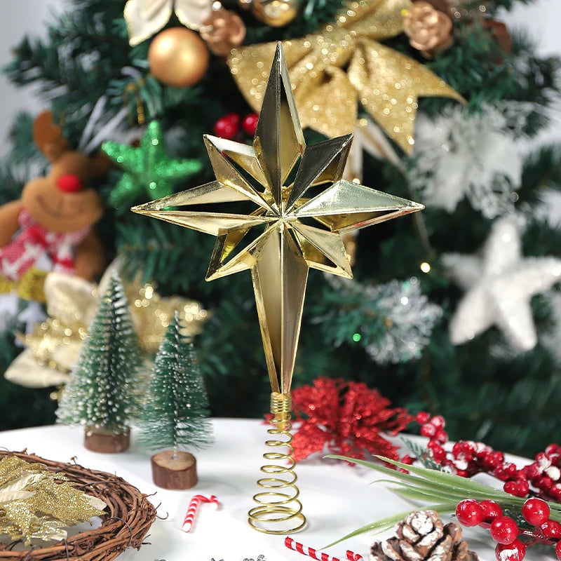 1Pcs Christmas Decoration Xmas Tree Topper Glitter Gold Star Pendant for Home Decor 2026 New Year Party Gift Navidad Accessories