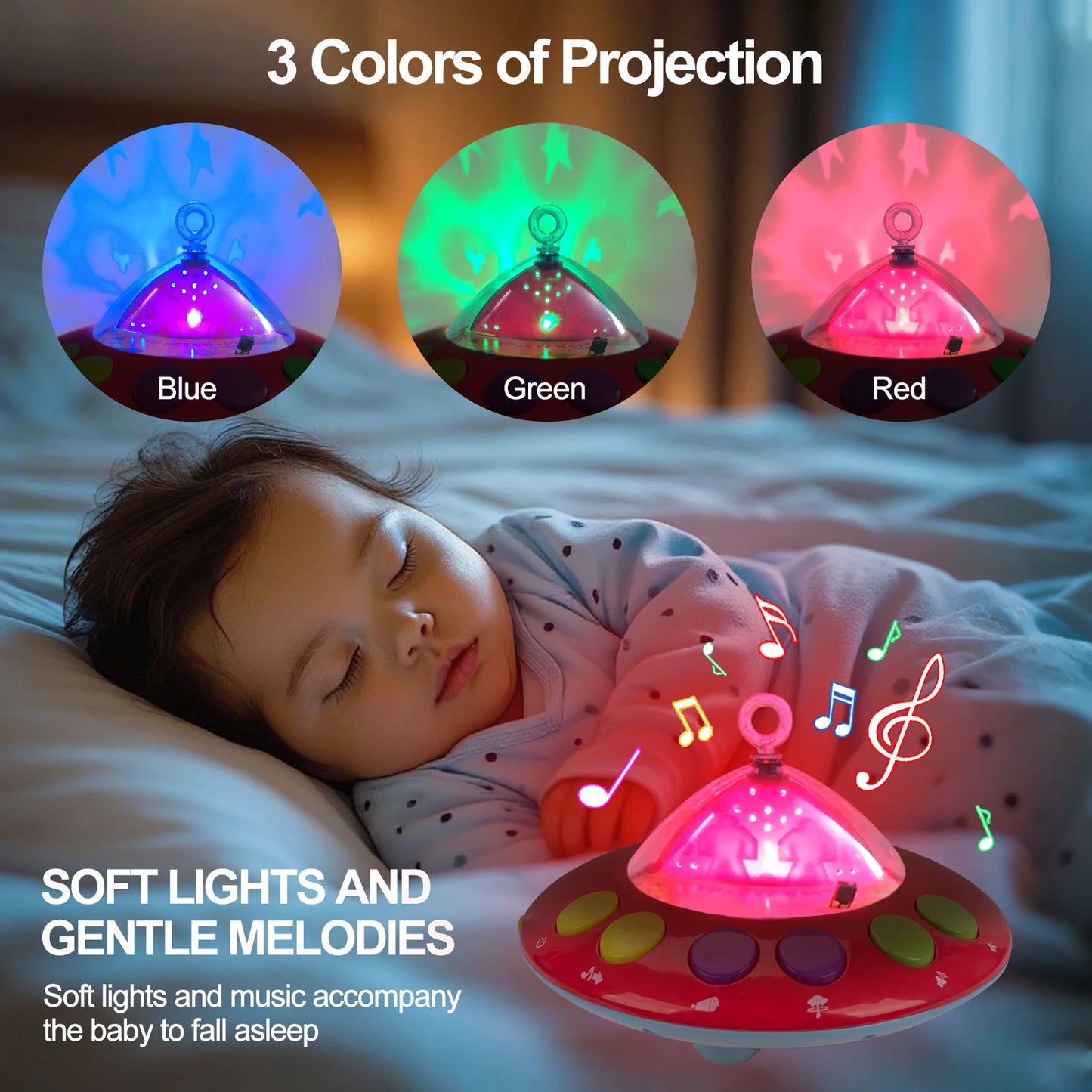 Musical Baby Crib Mobile with 108 Melody Lights Projection for Infants Remote Control Crib Toys for Newborn Mobile for Crib Toys