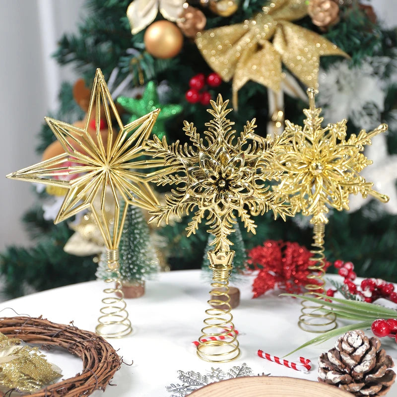 1Pcs Christmas Decoration Xmas Tree Topper Glitter Gold Star Pendant for Home Decor 2026 New Year Party Gift Navidad Accessories
