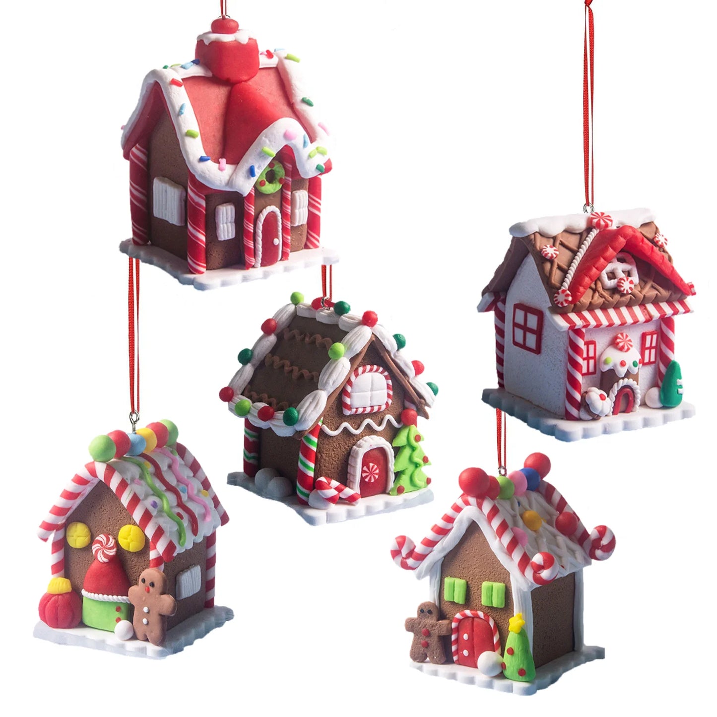 5pcs House Ornaments Holiday Christmas Tree Ornament Set Gingerbread Christmas Decor with Rope Gingerbread House Decor