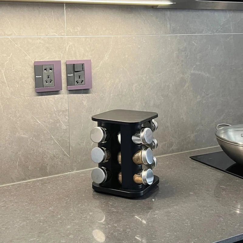 Rotating seasoning container for kitchen countertop, high-end household stainless steel salt container,combined storage rack set