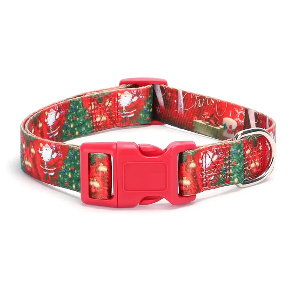 Amaz Hot Selling Christmas  Pulling Rope Set Christmas Dog Rope Printed Santa Claus Dog Collar Harness for a dog Spiked collar