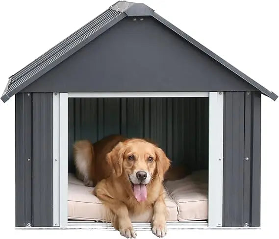 34 X 38 X 35 Inch Metal Dog House, Indoor Outdoor Doghouse for Medium Large Dogs, Weatherproof Puppy Shelter, Sturdy and Long-La