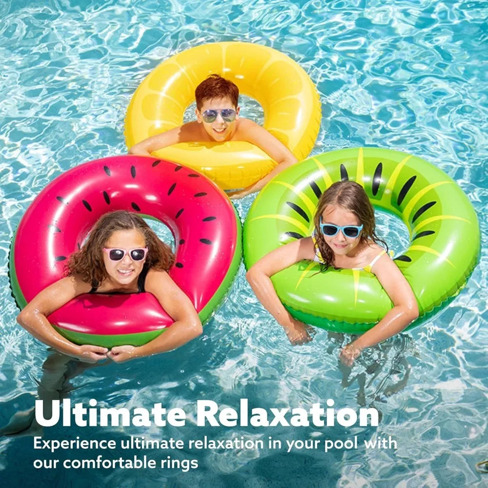 Inflatable Swim Tube Raft (3 pack) with Summer Fruits Painting, Pool Toys for Swimming Pool Party Decorations