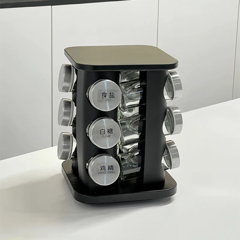 Rotating seasoning container for kitchen countertop, high-end household stainless steel salt container,combined storage rack set