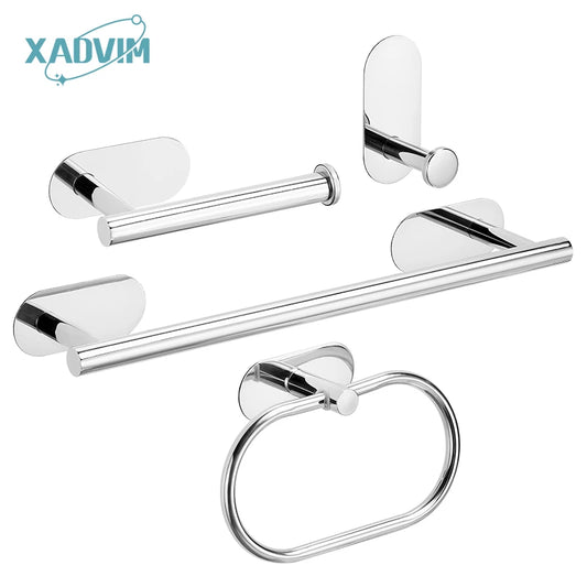 Silver Gold 304 Stainless Steel Towel Bar No Drilling Paper Holder Self-adhesive Towel Ring Robe Hook Bathroom Accessories Set