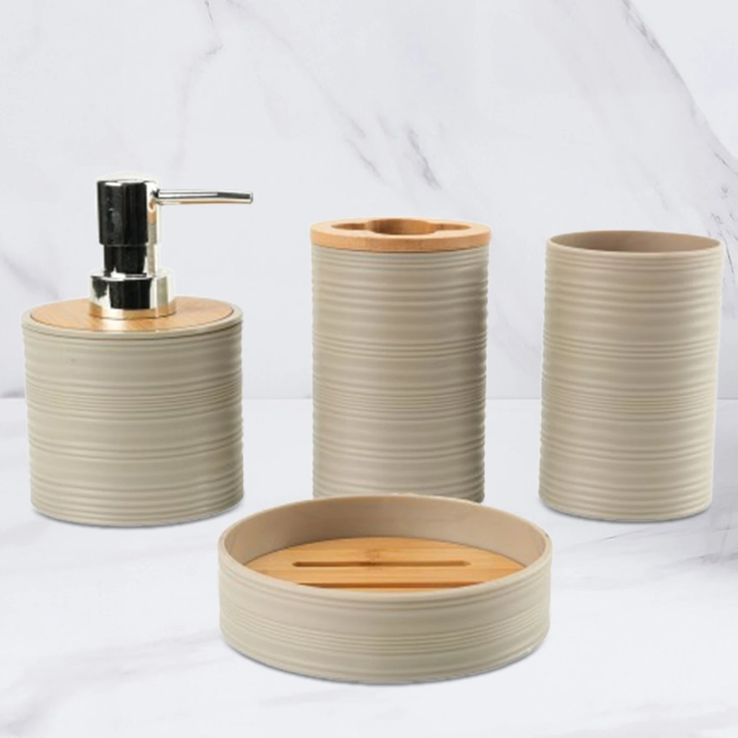 4pcs Bamboo Bathroom Supplies For Bathroom Washing Bathroom Storage Rack Toothbrush Holder Set Mouthwash Cup Vanity Bathroom