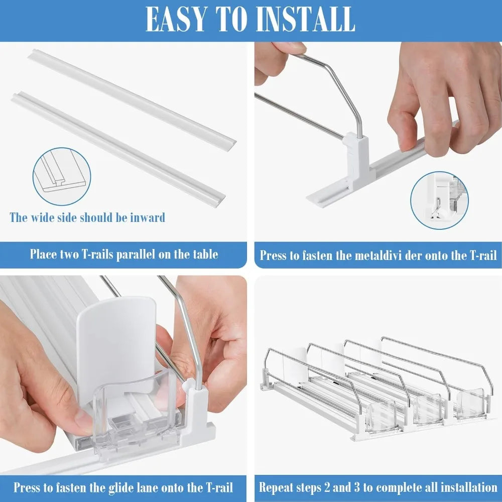 asika drink organizer for fridge, adjustable width soda can dispenser for refrigerator organizers and storage, 3 rows beer bottl