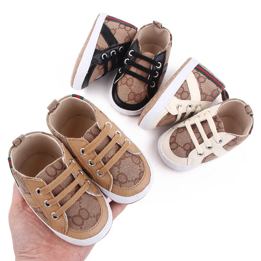Newborn Baby Shoes Casual High Top Fashion Design Non-slip Sneakers  Boys Soft Sole Non-Slip Toddler Outdoor Shoes First Walkers