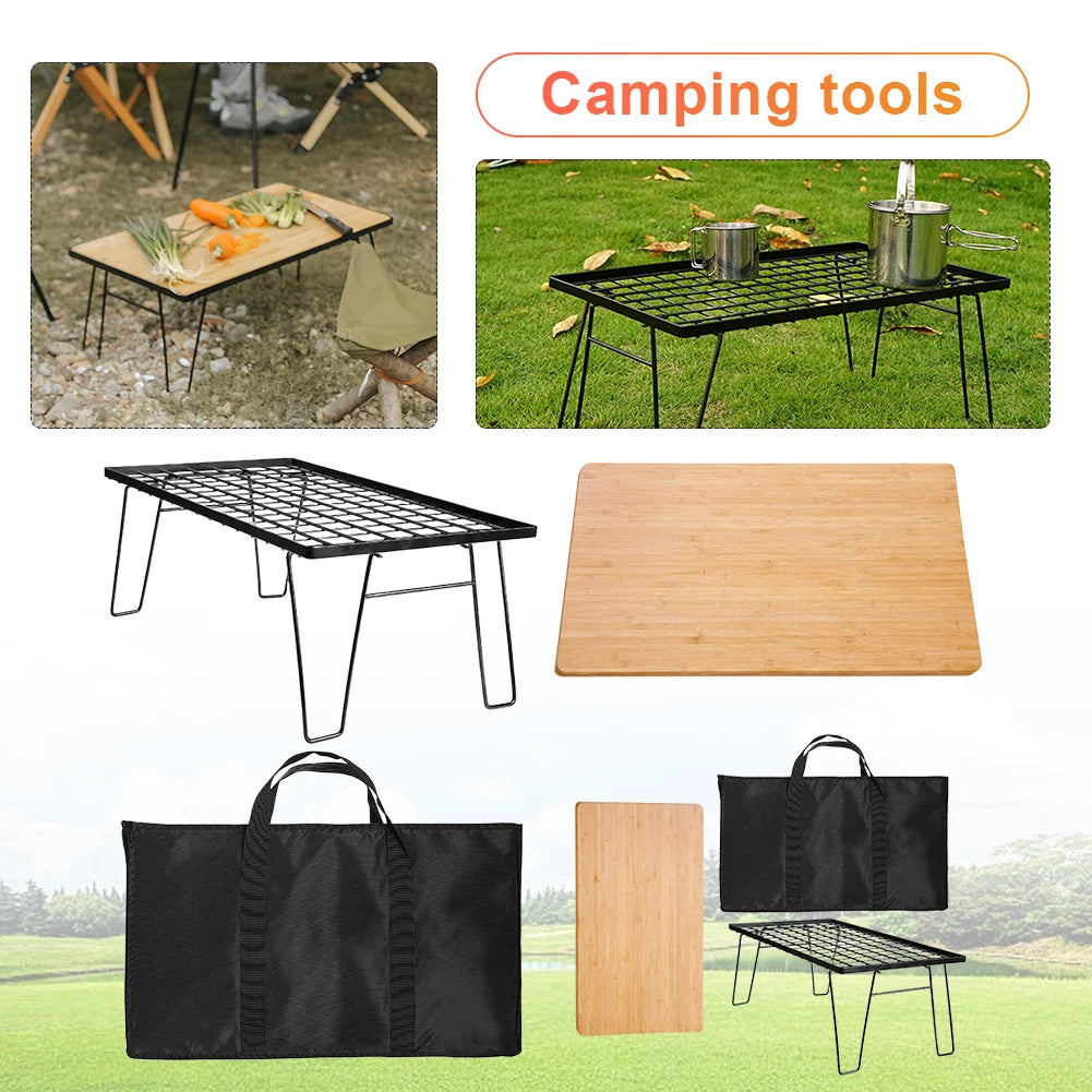 Camping Lightweight Table with Table Board & Bag Portable Cooking Net Table Camping Cooking Rack for Backyards BBQ Party