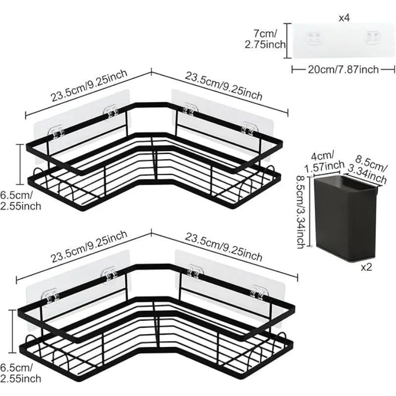 QYQRQF Adhesive Corner Shower Caddy No Drilling Stainless Steel Storage Rack with Hooks for Bathroom Rustproof Space Saving