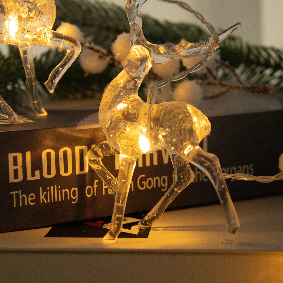 1.5/3m 3D Christmas Festive Reindeer Shaped Battery Operated String Lights Indoor Decorative LED Lights for Christmas Tree Decor