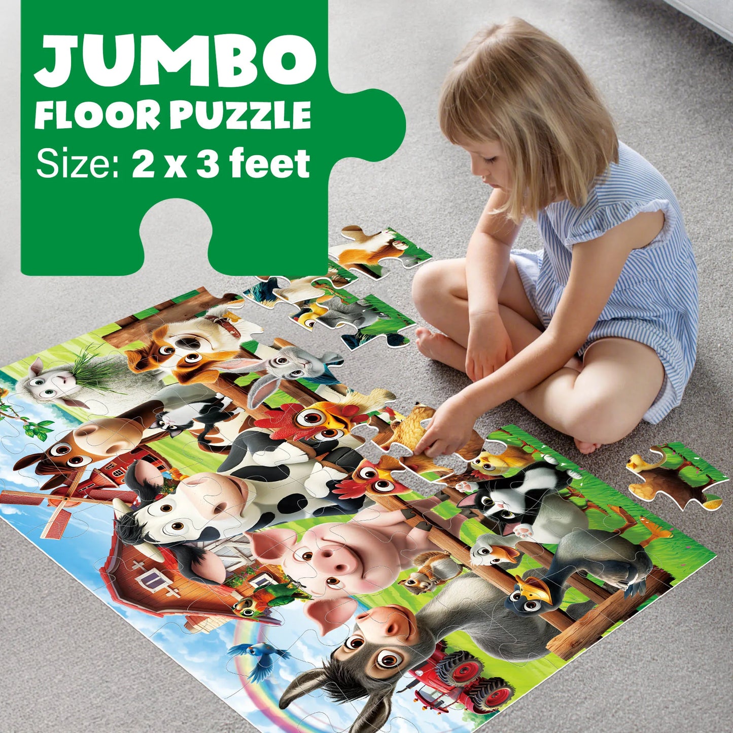 Floor Puzzles for Kids, 48pcs Farm Animals Puzzles for Kids Ages 4-6, Large Jigsaw Puzzles for Toddlers, Christmas Birthday Gift