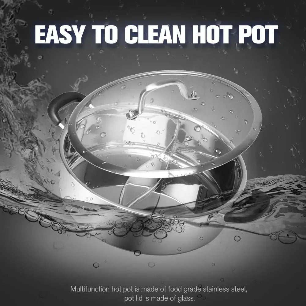 Hot Pot with Divider, Shabu Shabu Hot Pots Food Grade Stainless Steel Chinese Dual Sided Pot Set for Induction Cooktop Gas Stove