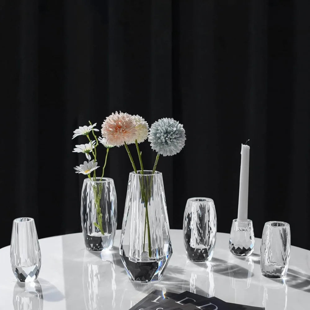 Flower Crystal Vase, 8.27 inches Modern Crystal Vase, Lead-Free Flower Vase, European Crafted for Table, Home Decoration