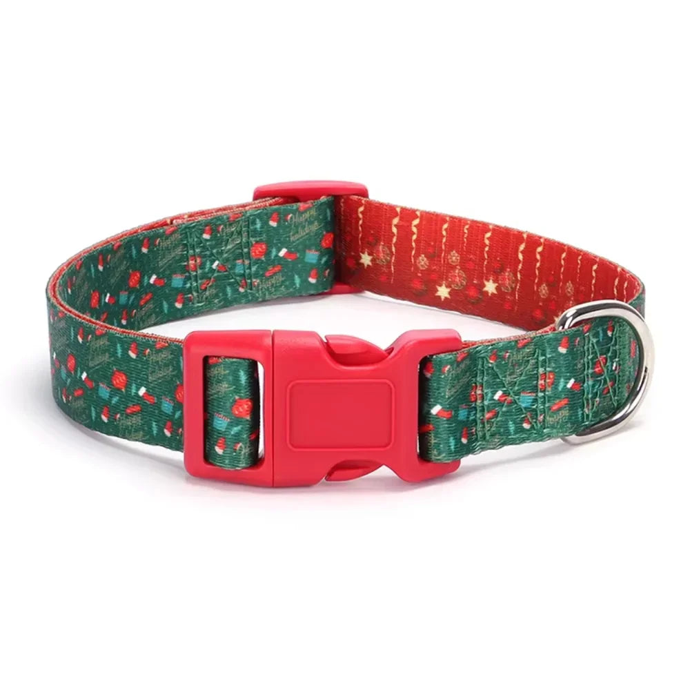 Amaz Hot Selling Christmas  Pulling Rope Set Christmas Dog Rope Printed Santa Claus Dog Collar Harness for a dog Spiked collar