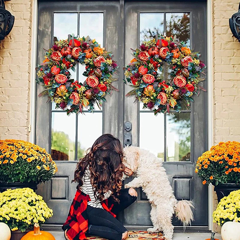 Thanksgiving Wreath Decorative Artificial Autumn Garland Festival Theme Farmhouse Party Decoration