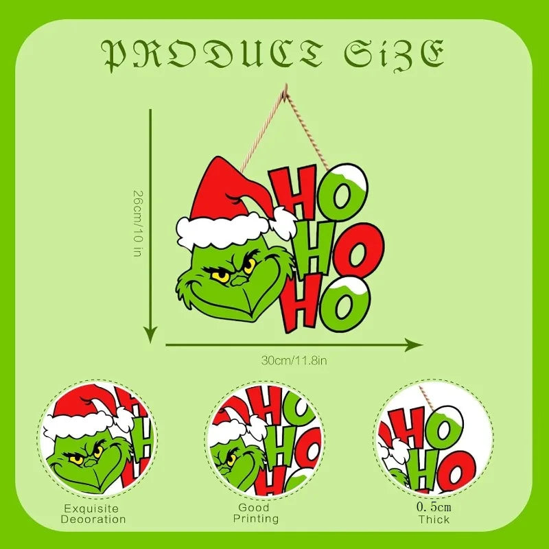 Christmas Wood Sign Hanging for Front Door Decor - Xmas Holiday Wooden Hanger,  Outdoor Wall Wreath Decor for Family Kids Party