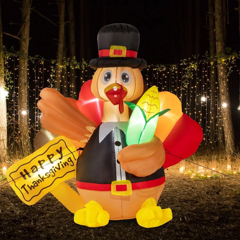 Thanksgiving Turkey 5 FT Inflatable Decorations with 7 LED Lights for Outdoor