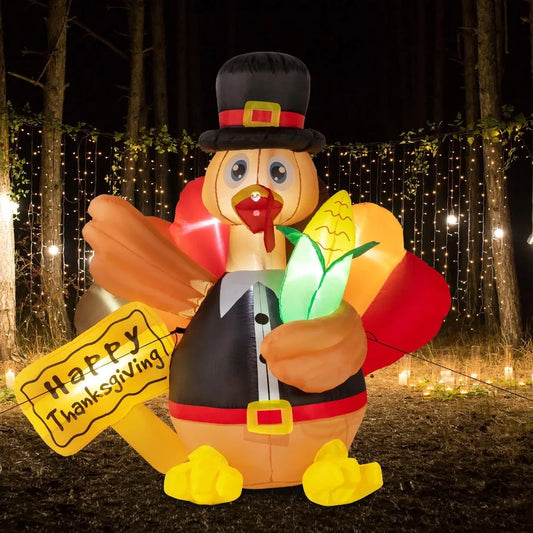 Thanksgiving Turkey 5 FT Inflatable Decorations with 7 LED Lights for Outdoor