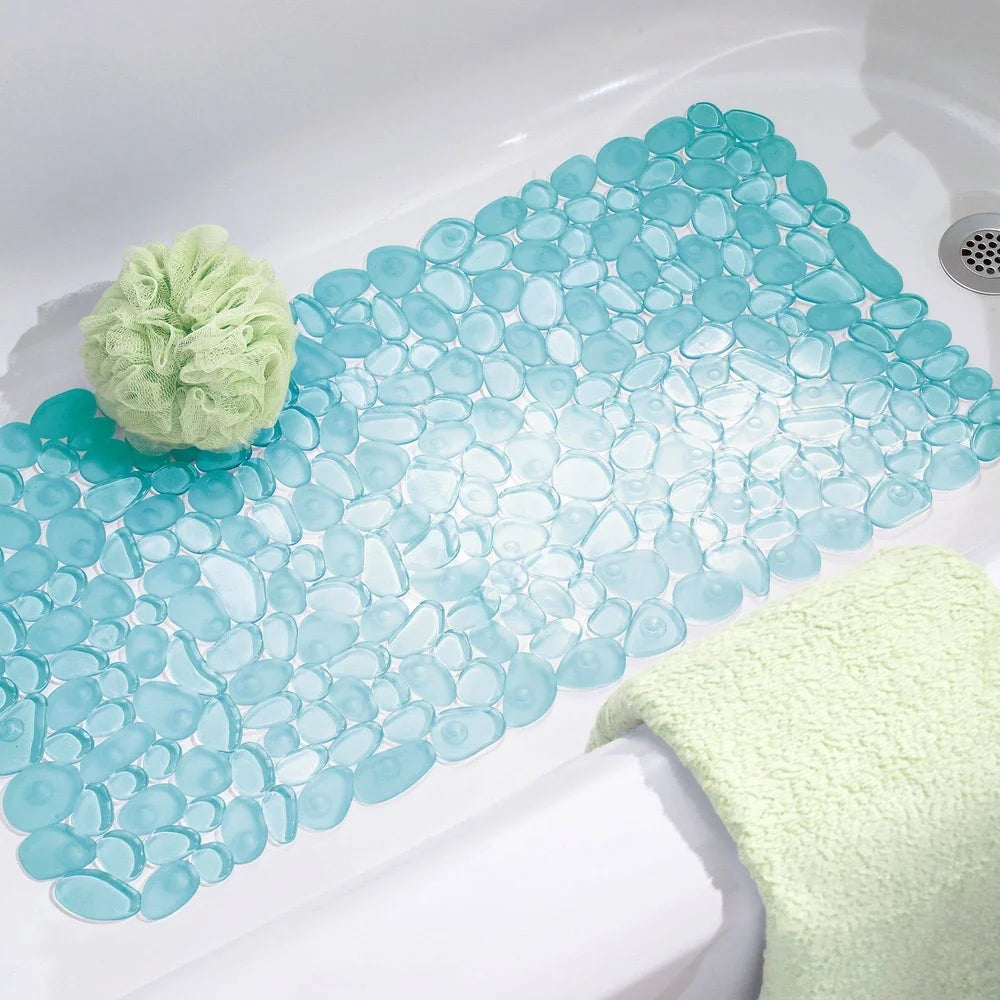 Non-Slip Pebblz Bath Mat Flexible Shower Mat Suction Cups Textured PVC Design Drainage Easy Clean Bath Decor Ideal Bathroom