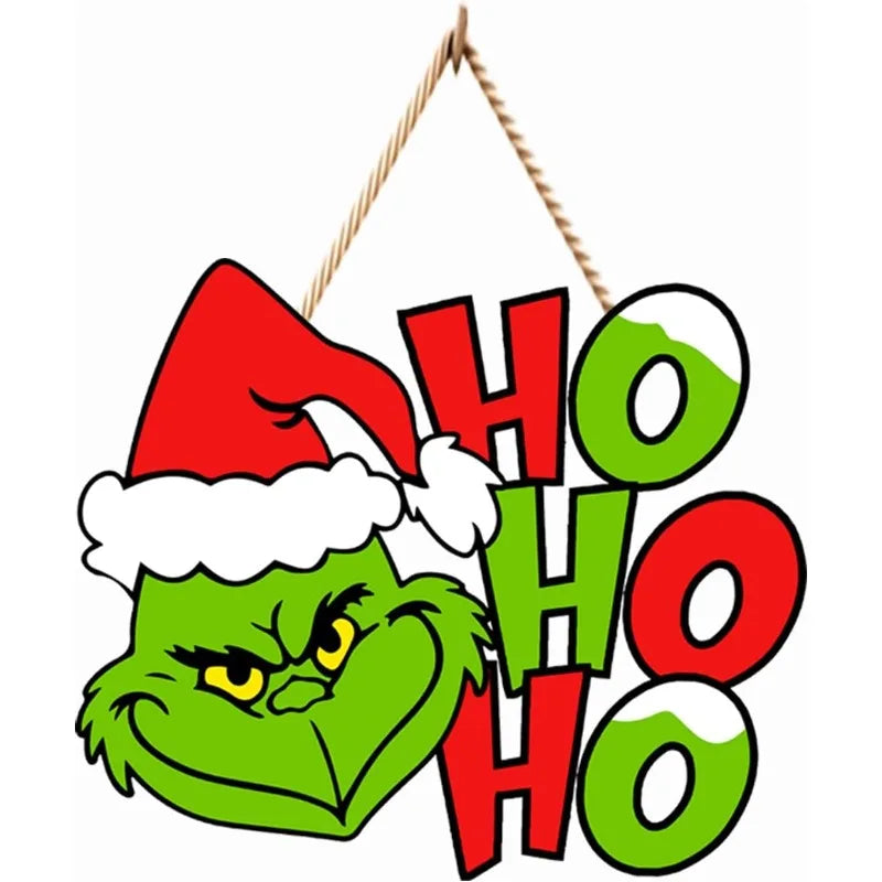 Christmas Wood Sign Hanging for Front Door Decor - Xmas Holiday Wooden Hanger,  Outdoor Wall Wreath Decor for Family Kids Party