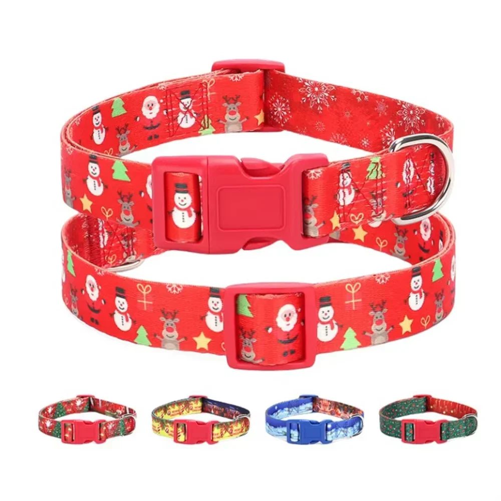 Amaz Hot Selling Christmas  Pulling Rope Set Christmas Dog Rope Printed Santa Claus Dog Collar Harness for a dog Spiked collar