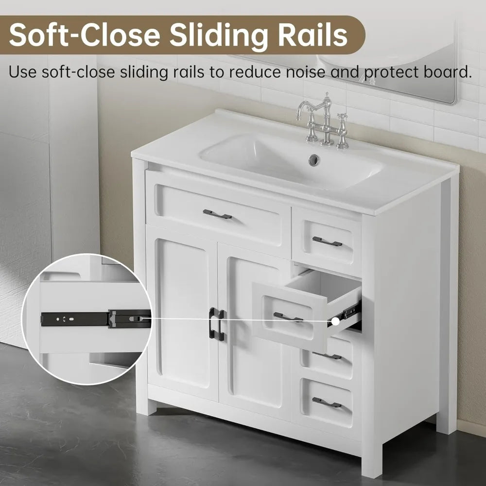 30" Bathroom Vanity with Sink, Single Sink Bathroom Storage Cabinet with 3 Drawers and 2 Doors, Freestanding Vanity