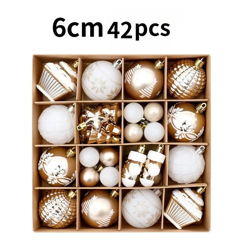 42pcs 6cm Red Gold Painted Christmas Balls Xmas Tree Hanging Ornaments for Home Christmas Decoration Party New Year Gift Navidad