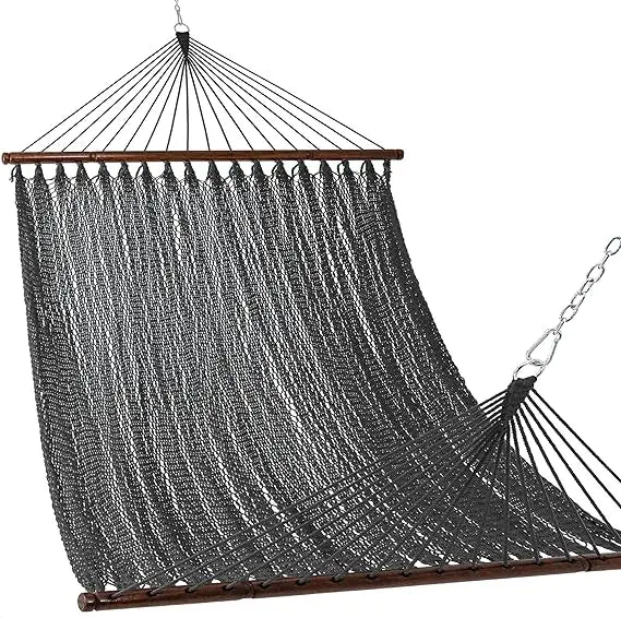 Lazy Daze Hammocks 10.5 FT Double 2 Person Caribbean Rope Hammock, Hand Woven Polyester Hammock with Spreader Bars, for Outside