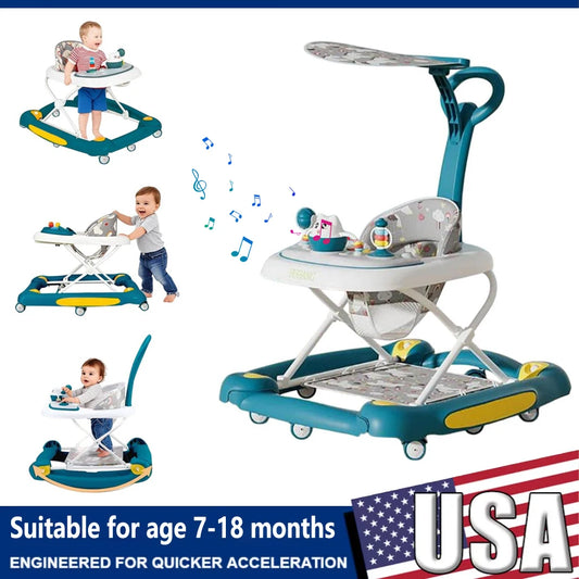 6 in 1 Baby Walker with Music,Lights,Spinning Wheels,Toy Rack,Pusher,Dining Tray For 7 Months Plus Kids Push Walker Antirollover