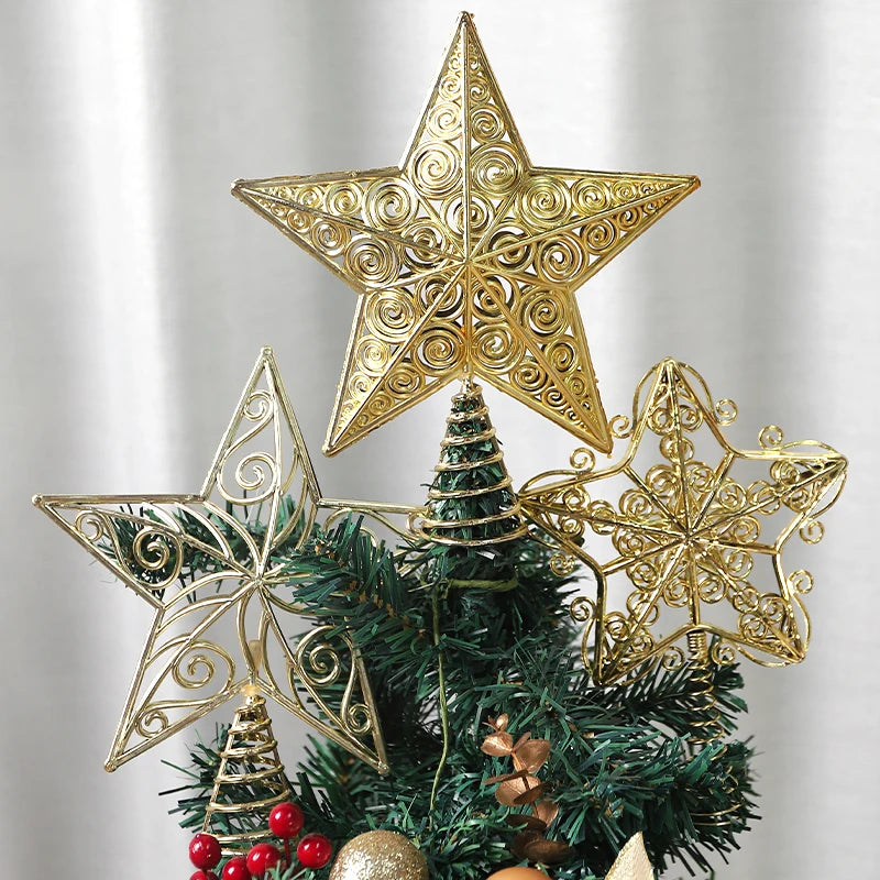 1Pcs Christmas Decoration Xmas Tree Topper Glitter Gold Star Pendant for Home Decor 2026 New Year Party Gift Navidad Accessories