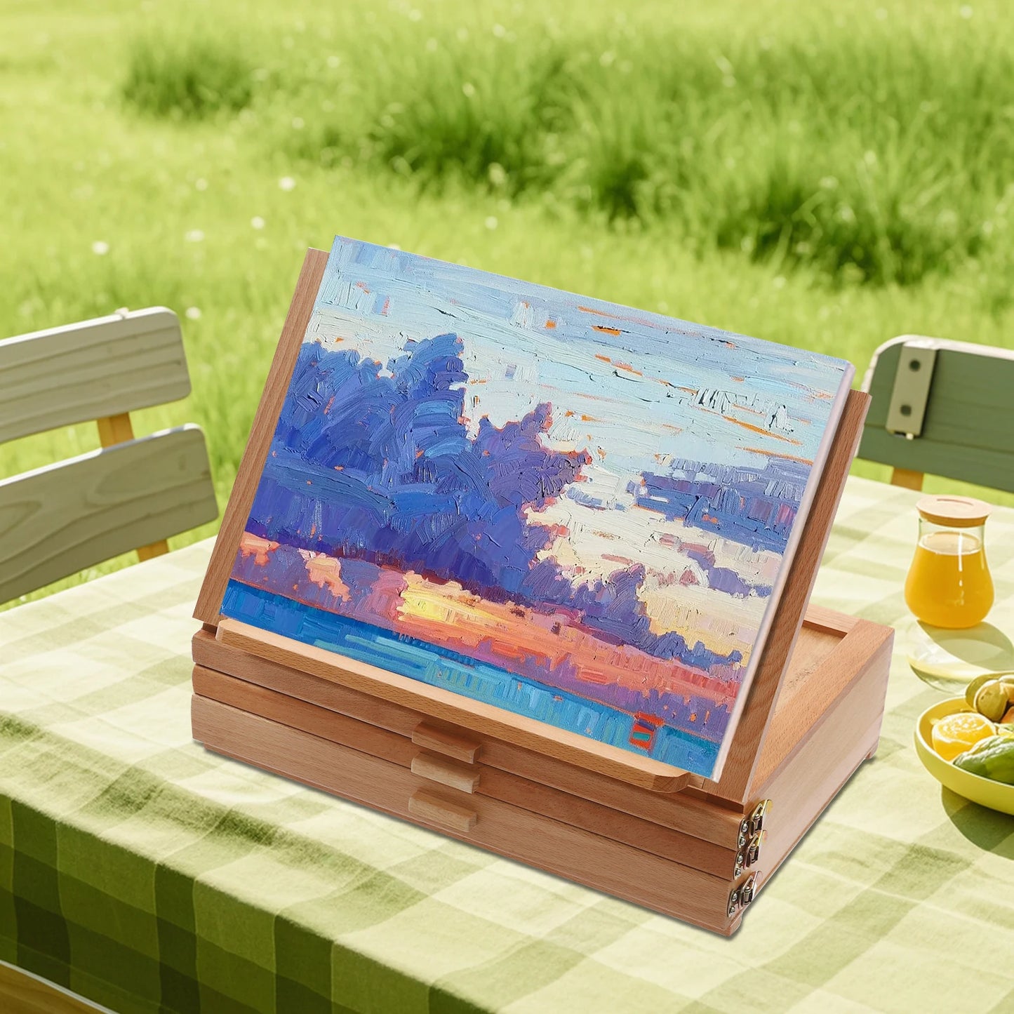 Multi-Function Storage Box Easel, Angle Adjustable, Portable Painting Board Stand with Drawers for Art Tools