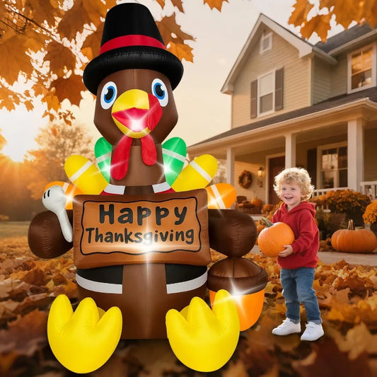 6FT Fall Inflatable Turkey with Builtin LED Lights and Colorful Tail for Outdoor Lawn Yard Decoration Perfect Thanksgiving Infl