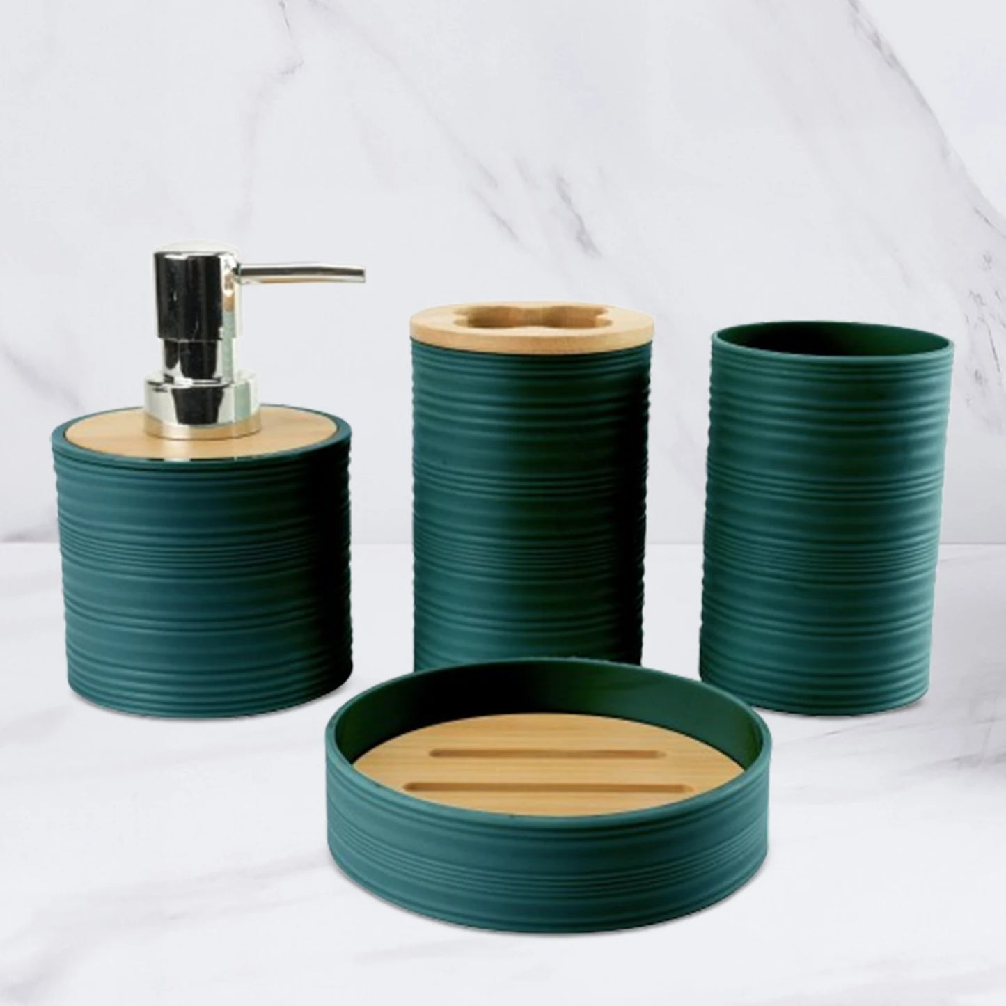 4pcs Bamboo Bathroom Supplies For Bathroom Washing Bathroom Storage Rack Toothbrush Holder Set Mouthwash Cup Vanity Bathroom