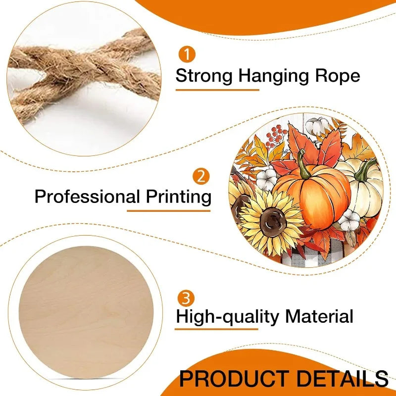 Thanksgiving Front Door Decor - Fall Pumpkin & Sunflower Wood Wreath with Mason Jar for Porch or Farmhouse Wall Display