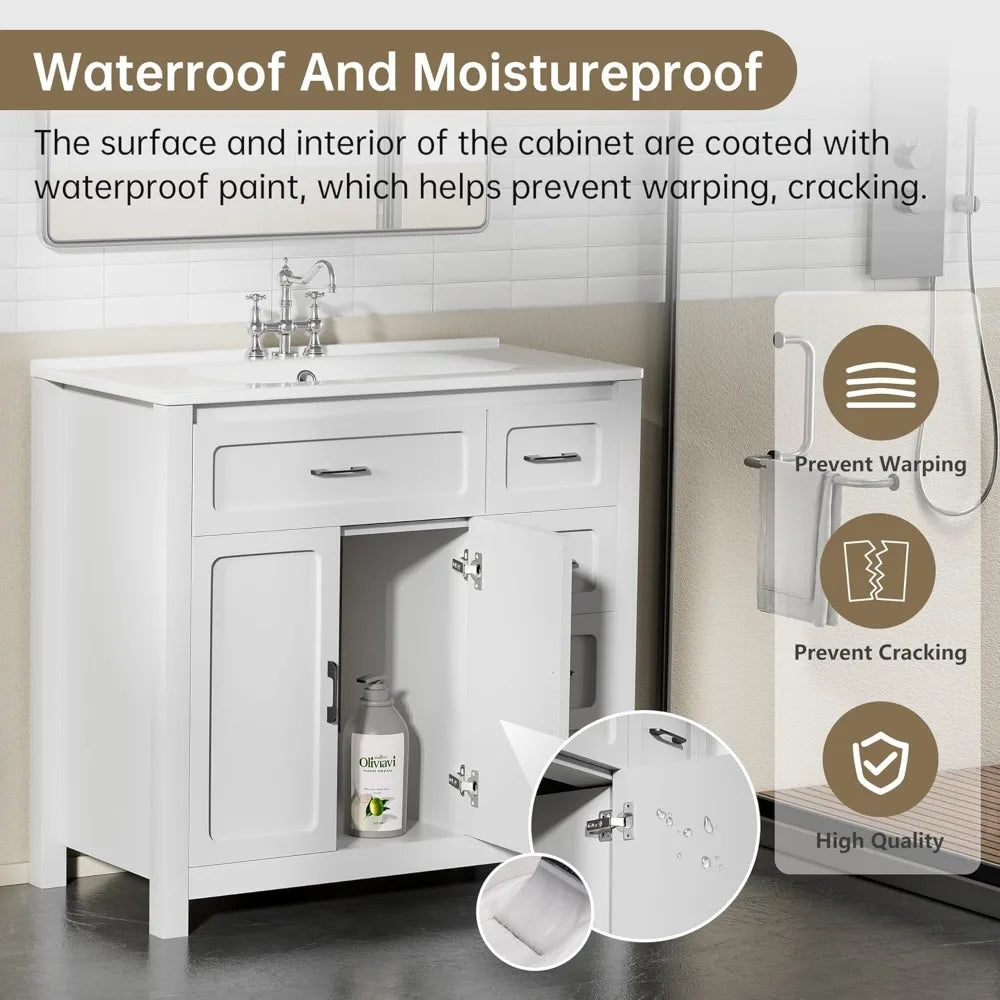 30" Bathroom Vanity with Sink, Single Sink Bathroom Storage Cabinet with 3 Drawers and 2 Doors, Freestanding Vanity