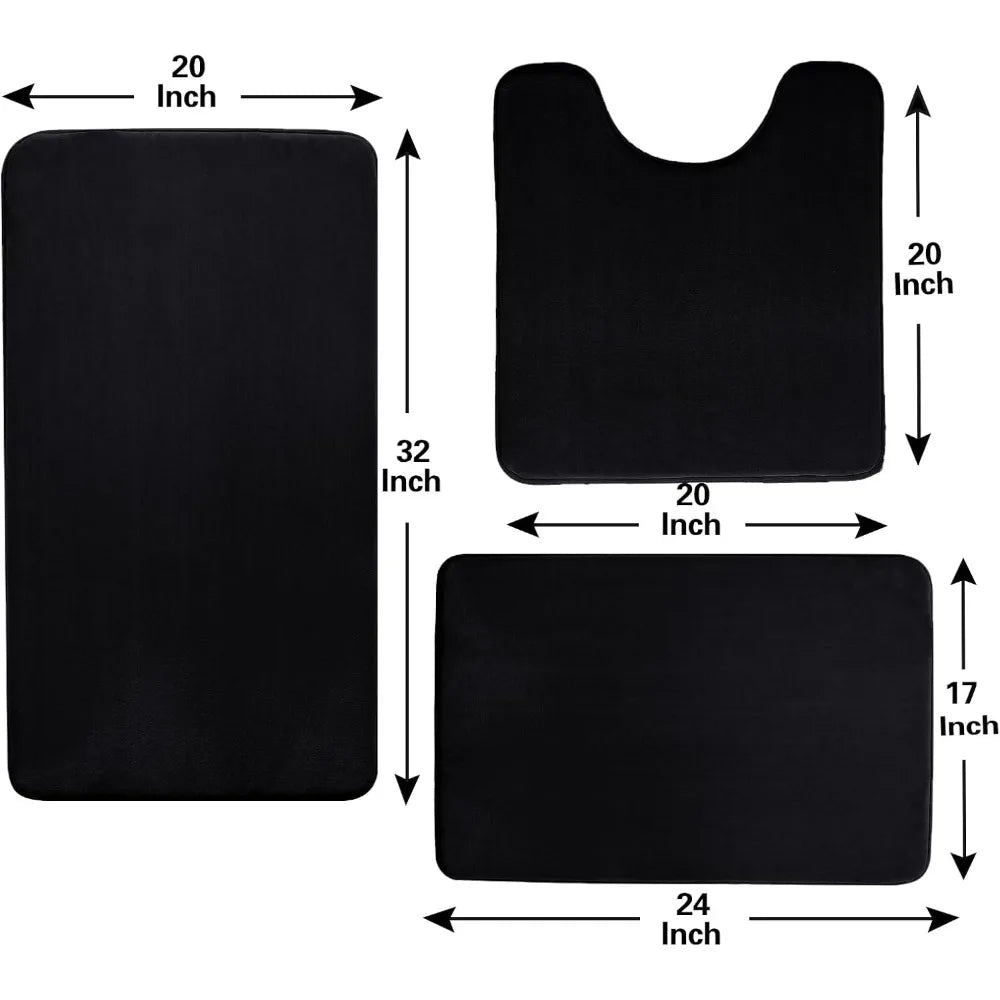 memory foam bathroom rugs set 4 piece with toilet lid cover and rug set combo, bath mat sets 3 piece and u-shaped toilet floor