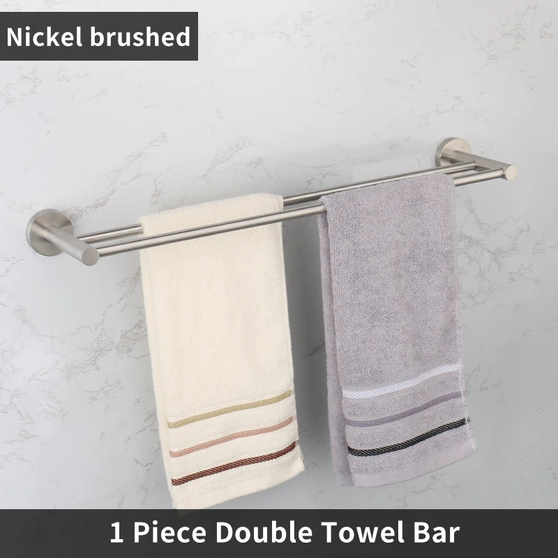 Brushed Nickel Bathroom Accessories Towel Bar Hooks Towel Rack Shelving Roll Paper Holder Toilet Brush Soap Dish Glass Shelf