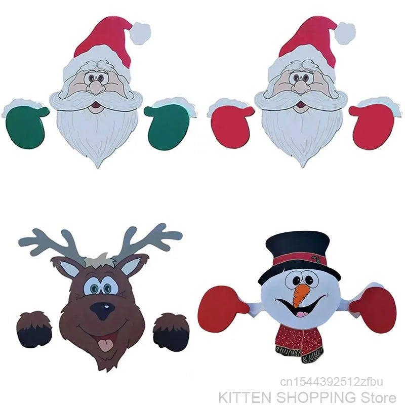 Santa Clause Snowman Reindeer Peeker Yard Decor, Christmas Peeker Fence Decor, Festive Christmas Decorations for Home Garden