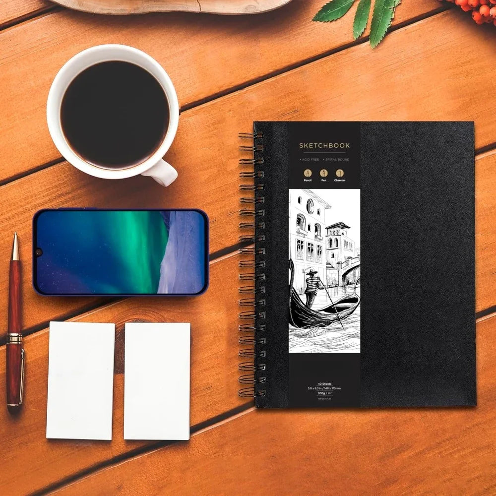 Sketchbook Hardcover – 200GSM Very Thick Paper – Spiral Sketchbook for Painting and Mixed Media – Sketchbook, Art Book