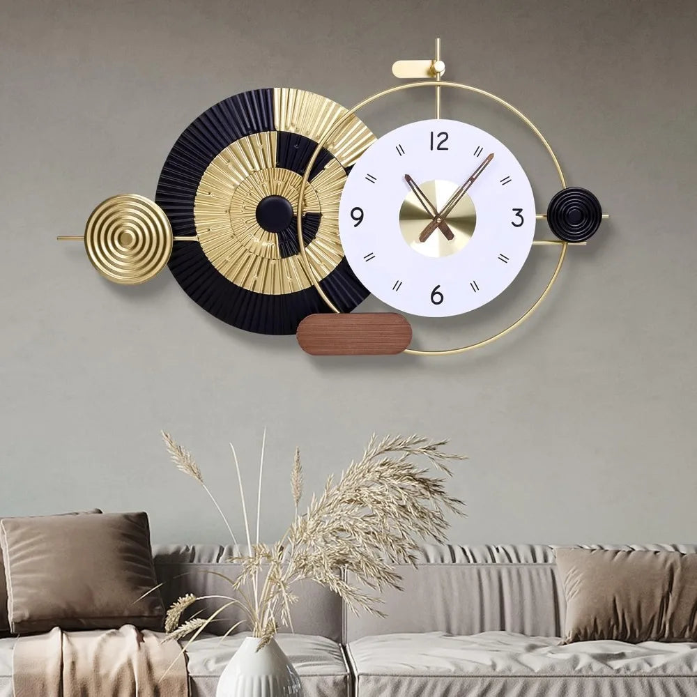 36x21 Inch Decorative Wall Clock Battery Operated Silent Non-Ticking, Modern Abstract Analog Clocks for Home & Office Decor