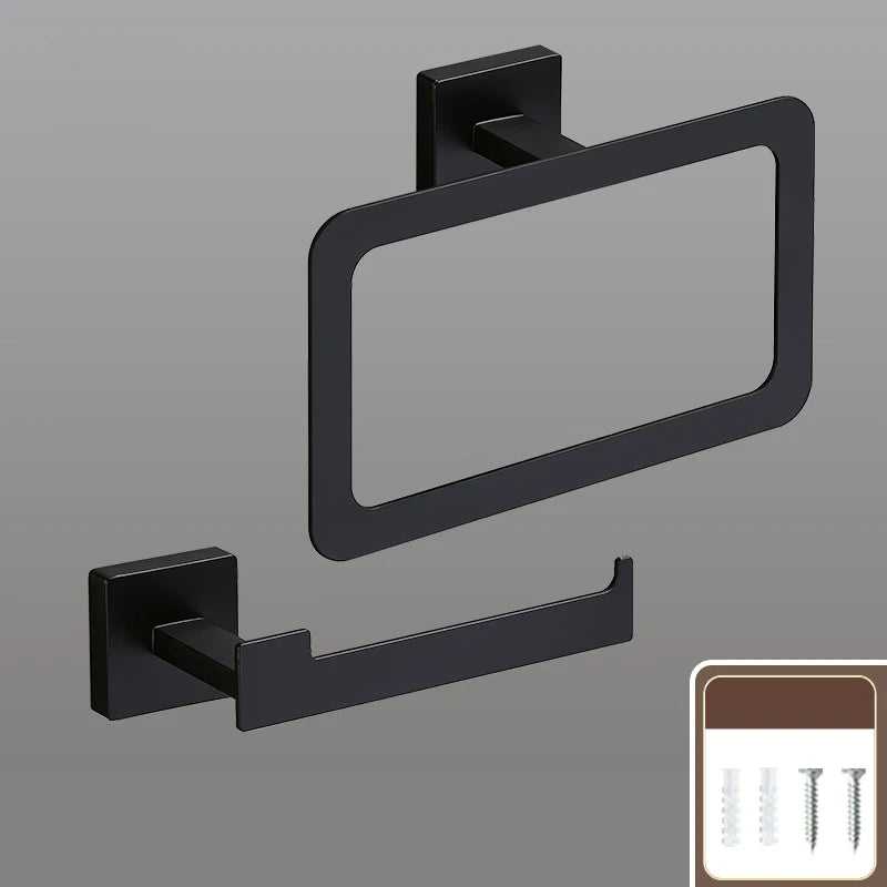 Matte Black Bathroom Accessories Set Wall Mount Towel Bar Towel Ring Roll Paper Holder Robe Hook Stainless Steel Hardware Set