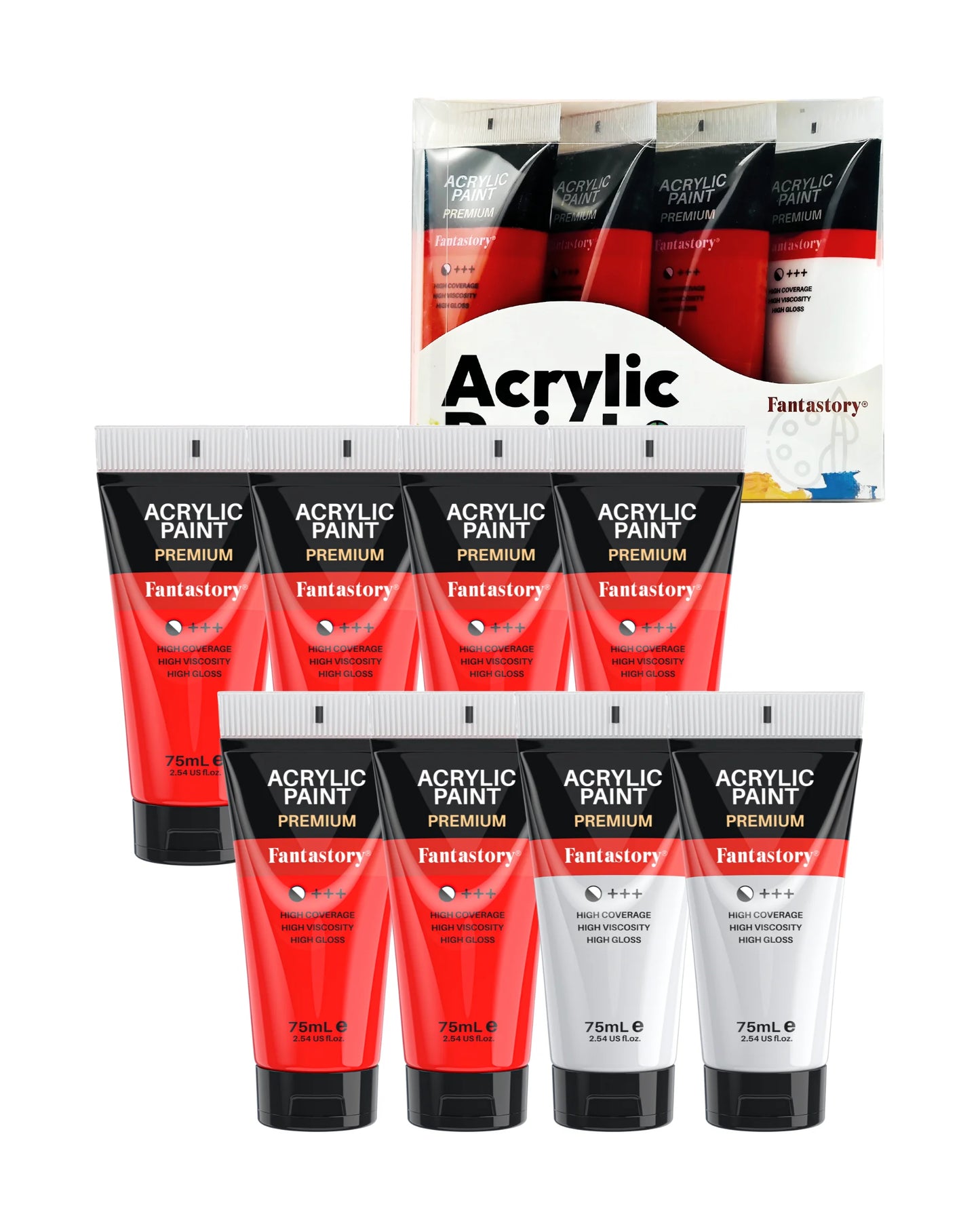 Acrylic Paints 20 oz, 8 Pack(6 Red & 2 White) Acrylic Paint Tubes, Premium Thick Craft Paints for Painting, Professional Artists