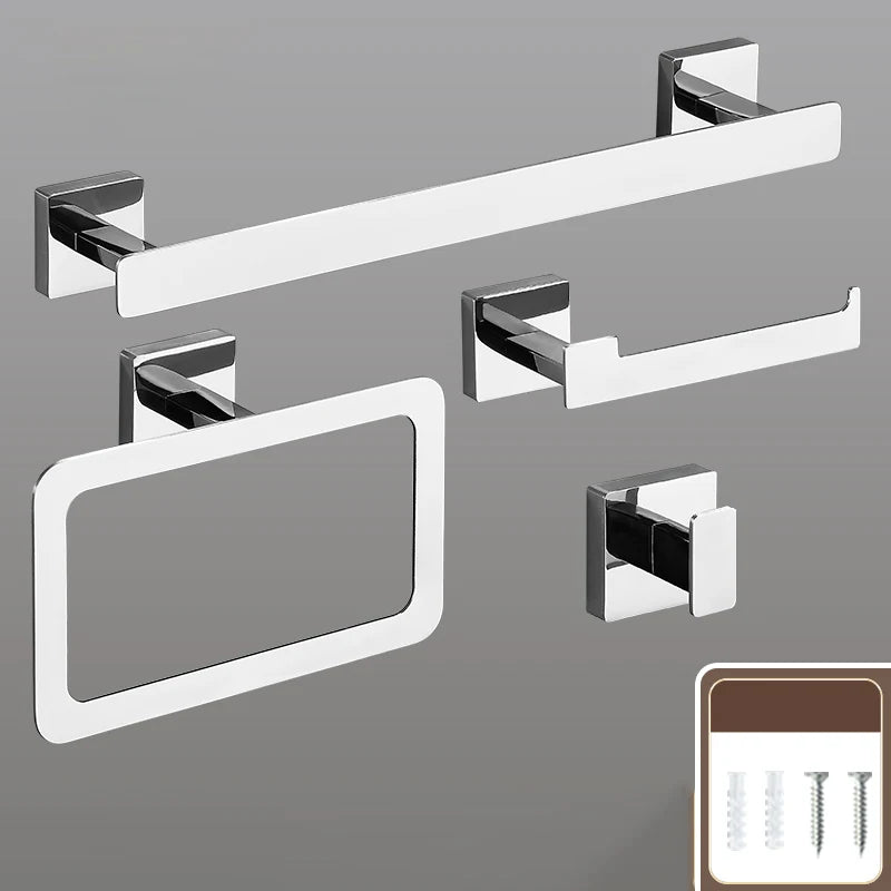 Matte Black Bathroom Accessories Set Wall Mount Towel Bar Towel Ring Roll Paper Holder Robe Hook Stainless Steel Hardware Set