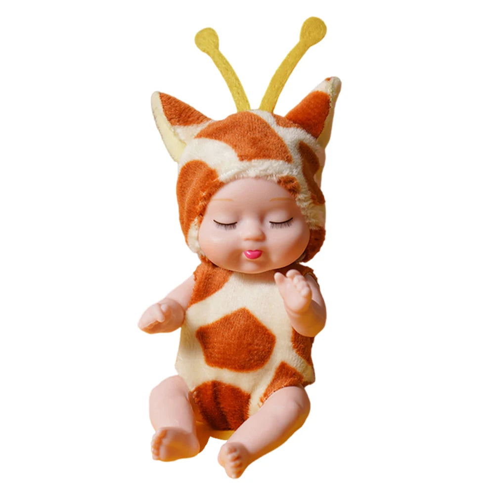 Mini Reborn Doll with Cartoon Animal OP Costumes Cute Cute 4.3inch Sleep Series Reborn Baby Doll Kit Holiday Gift for Children