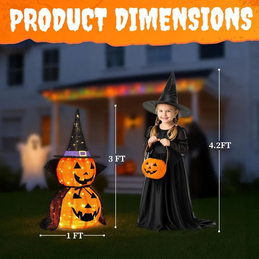 2PC Halloween Collapsible Pumpkin Decoration with 150 LED PopUp Pumpkin Lamp and Star Cap 3FT Plugin Halloween Lantern Featurin
