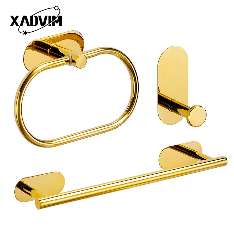 Silver Gold 304 Stainless Steel Towel Bar No Drilling Paper Holder Self-adhesive Towel Ring Robe Hook Bathroom Accessories Set