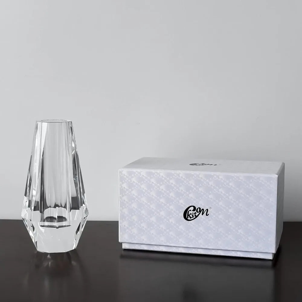 Flower Crystal Vase, 8.27 inches Modern Crystal Vase, Lead-Free Flower Vase, European Crafted for Table, Home Decoration